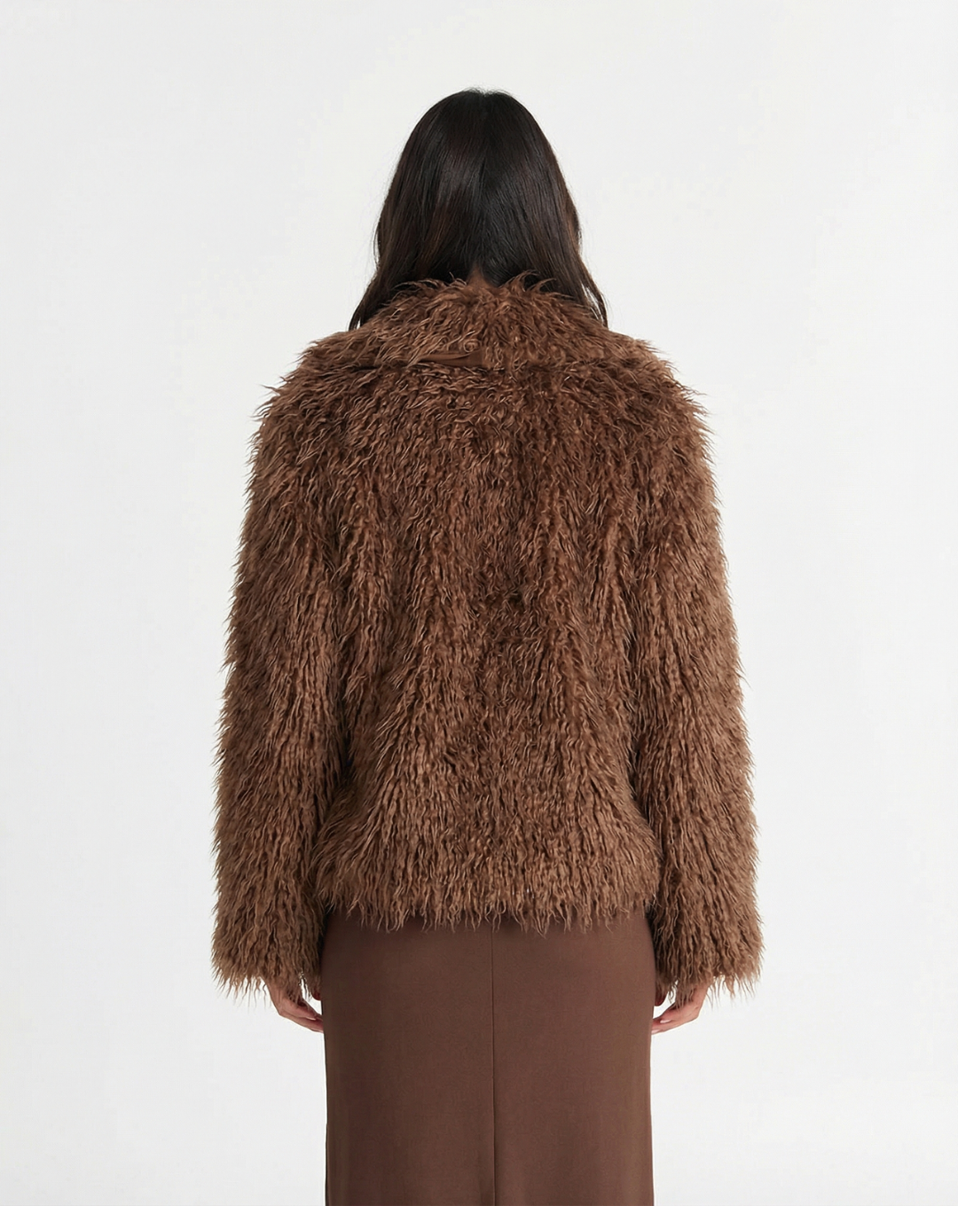 Romy | Autumn Fluffy Faux Fur Jacket Brown