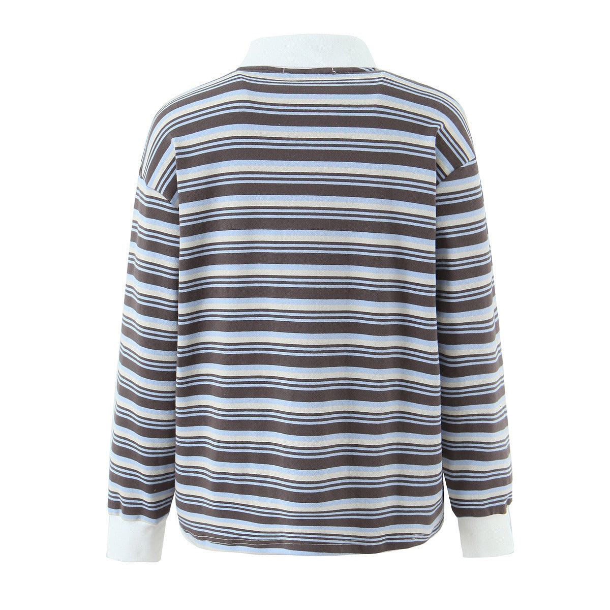 Florence | Blue Cosy Striped Long Sleeve Polo Top