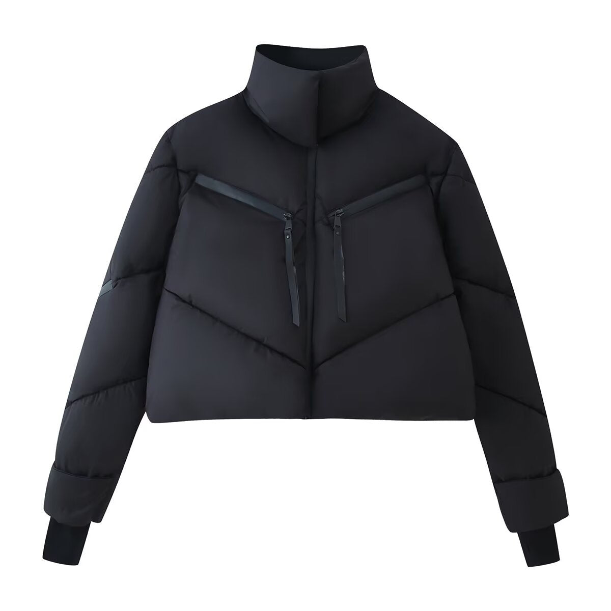 Bea | Winter Cropped Puffer Jacket Black Quilted Zip Up Padded