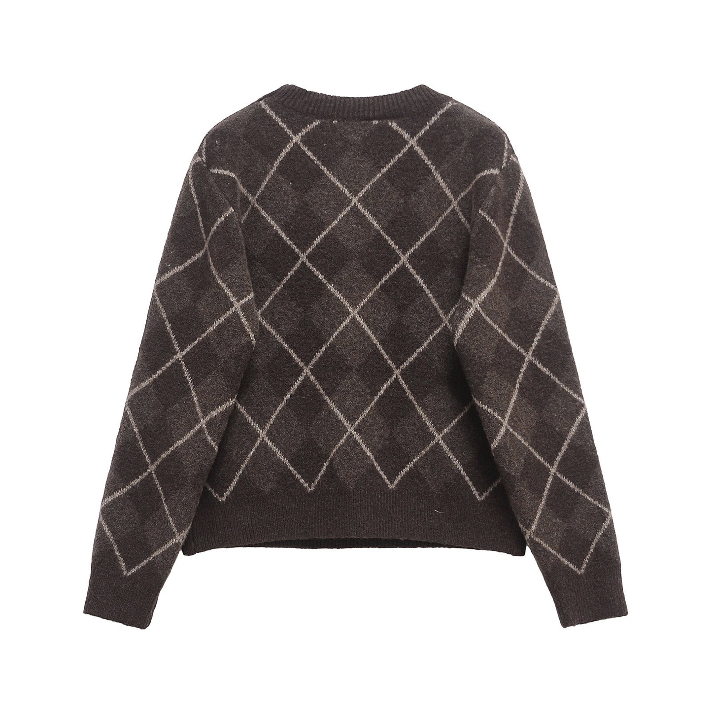 Vera | Preppy Argyle Sweater Brown Crew Neck
