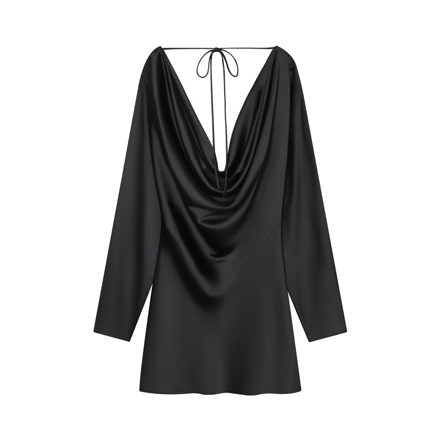 Ivy | Black Satin Mini Dress Long Sleeve