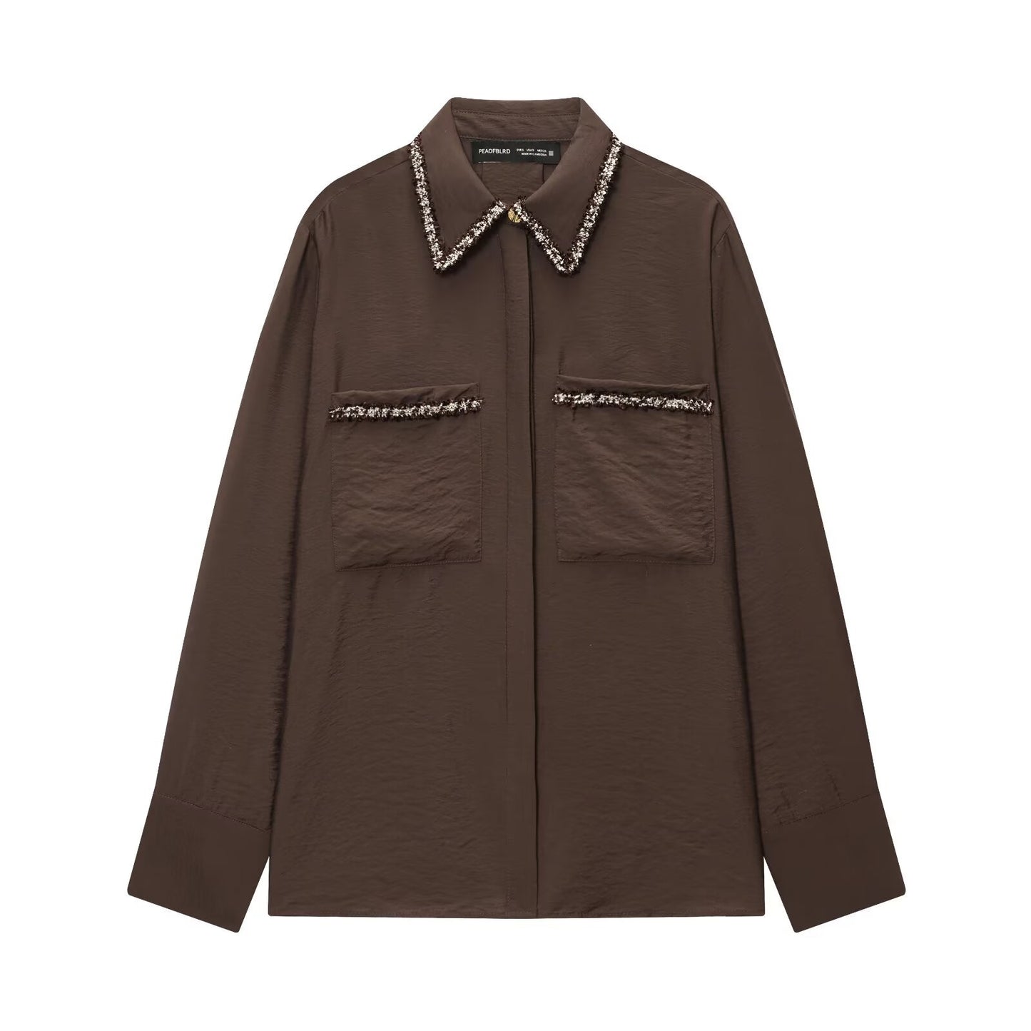 Evie | Smart Casual Brown Shirt Embellished Collar