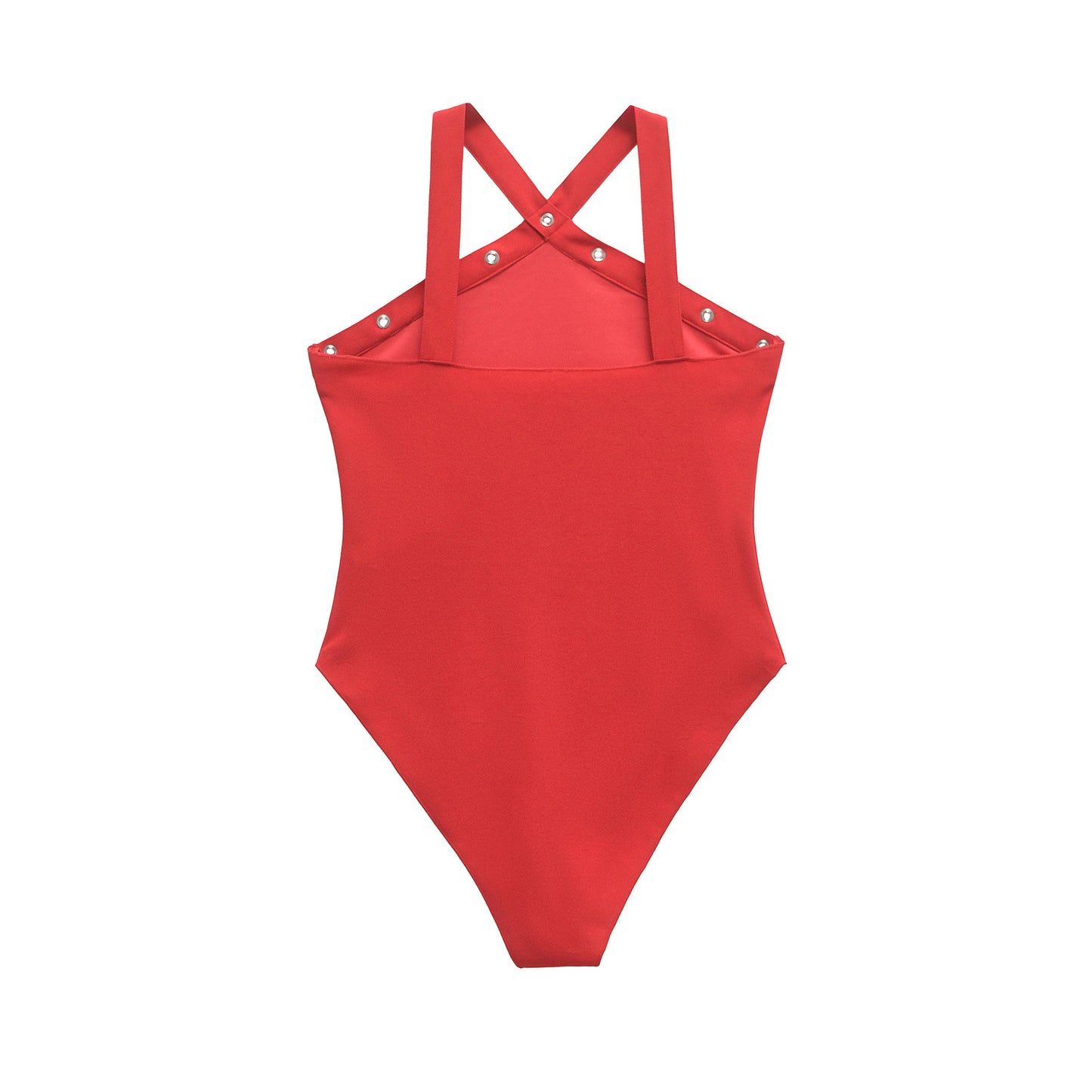 Camille | Halter Neck Bodysuit Red Rivet Detail