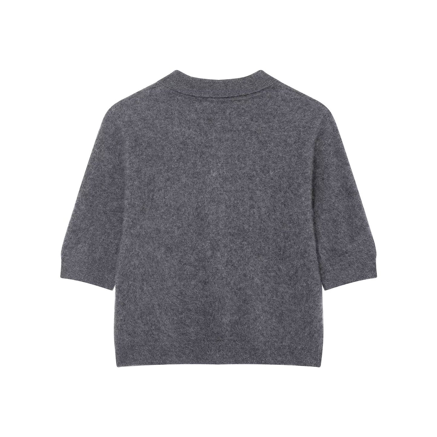 Ruby | Grey Cosy Short Sleeve Knit Polo Cardigan