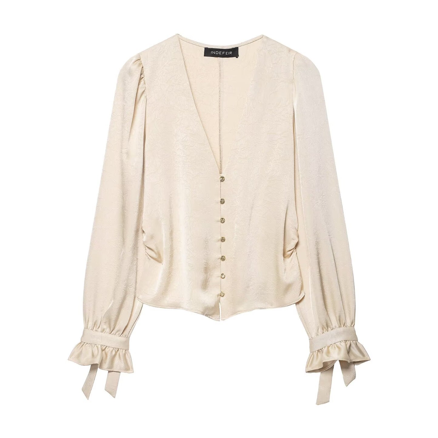 Margot | Elegant Satin V Neck Blouse Beige