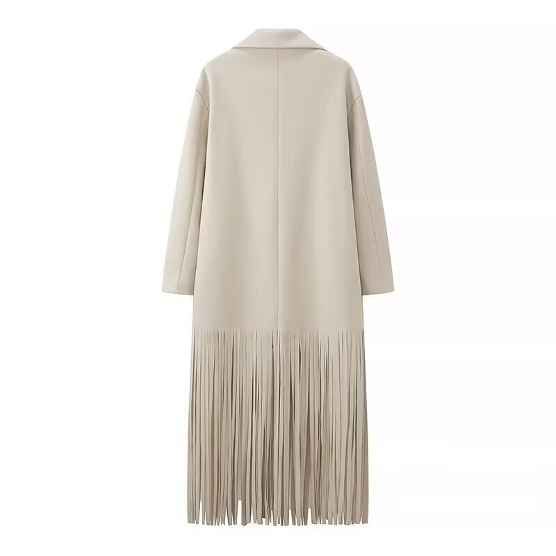 Nola | Elegant Longline Blazer Coat Cream Pleated Fringe