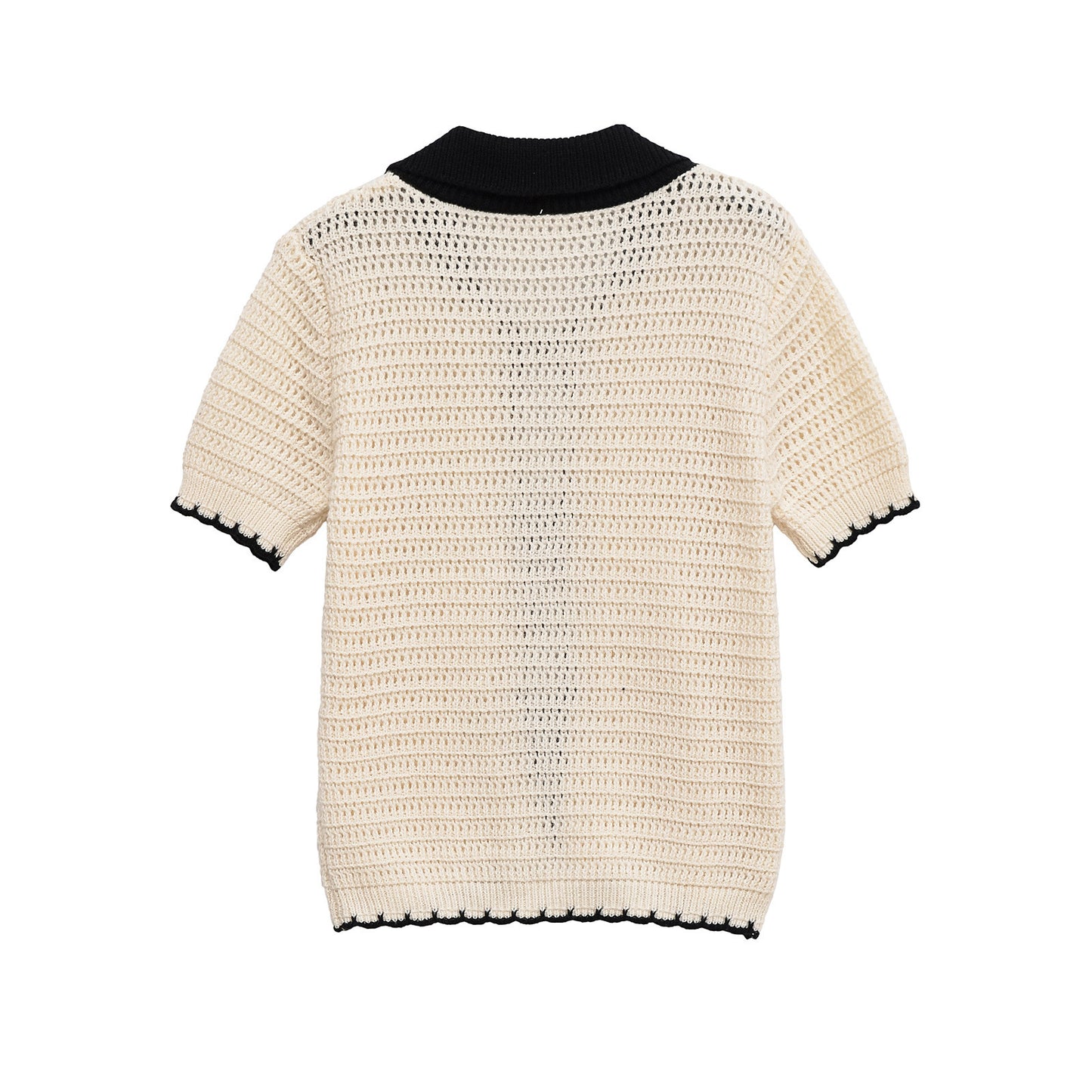 Ivy | Breathable Crochet Knit Short Sleeve Tie Front Polo