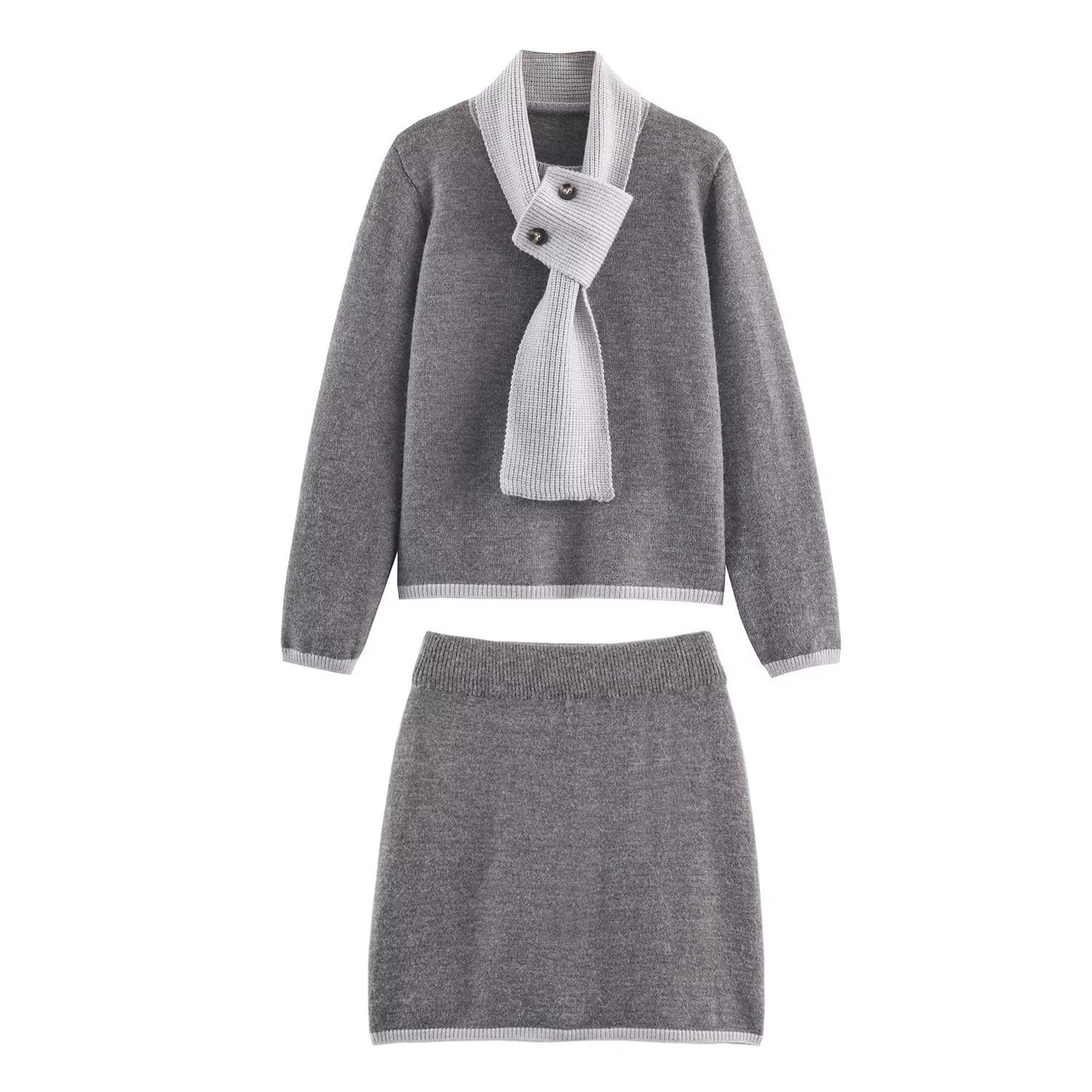 Lena | Ribbed Knit Matching Set Gray Crew Neck