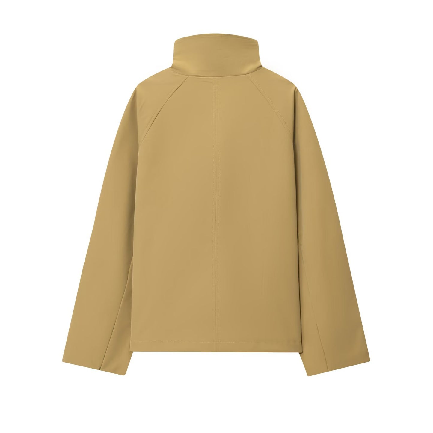 Thea | Cropped Lightweight Jacket Beige Funnel Neck Button Front