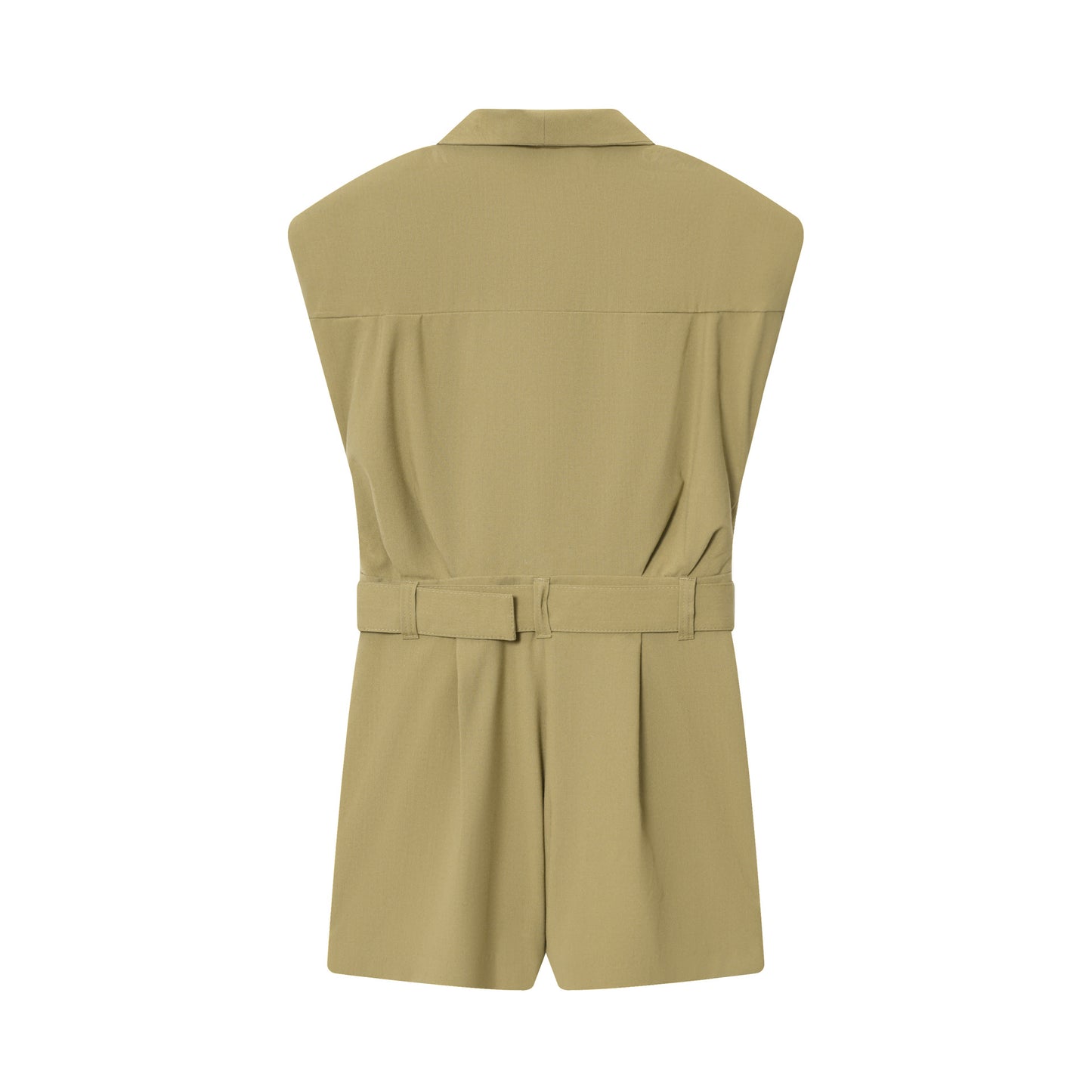 Quin | Elegant Belted Utility Shorts Jumpsuit Khaki