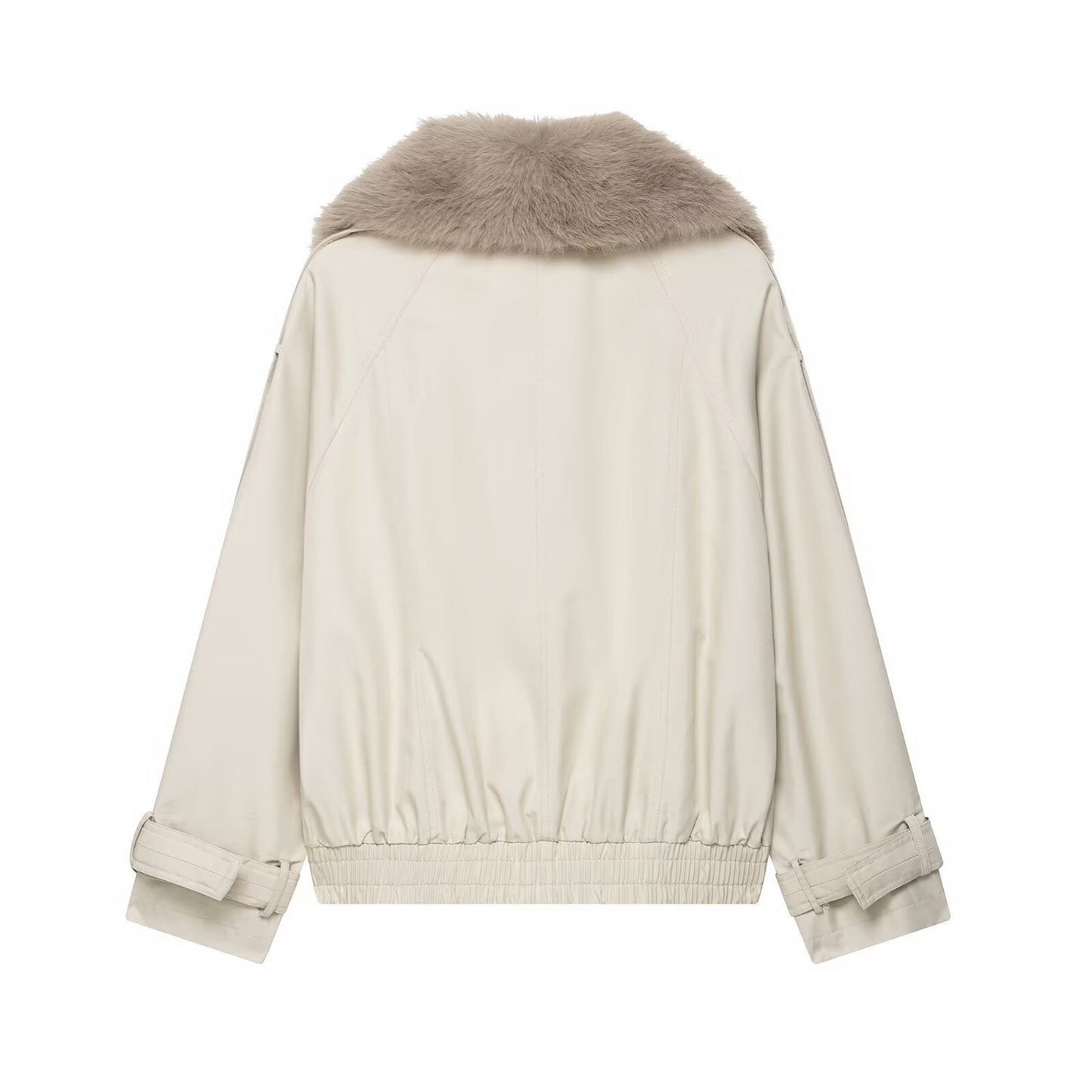 Neve | Double Breasted Trench Coat Cream Faux Fur Collar