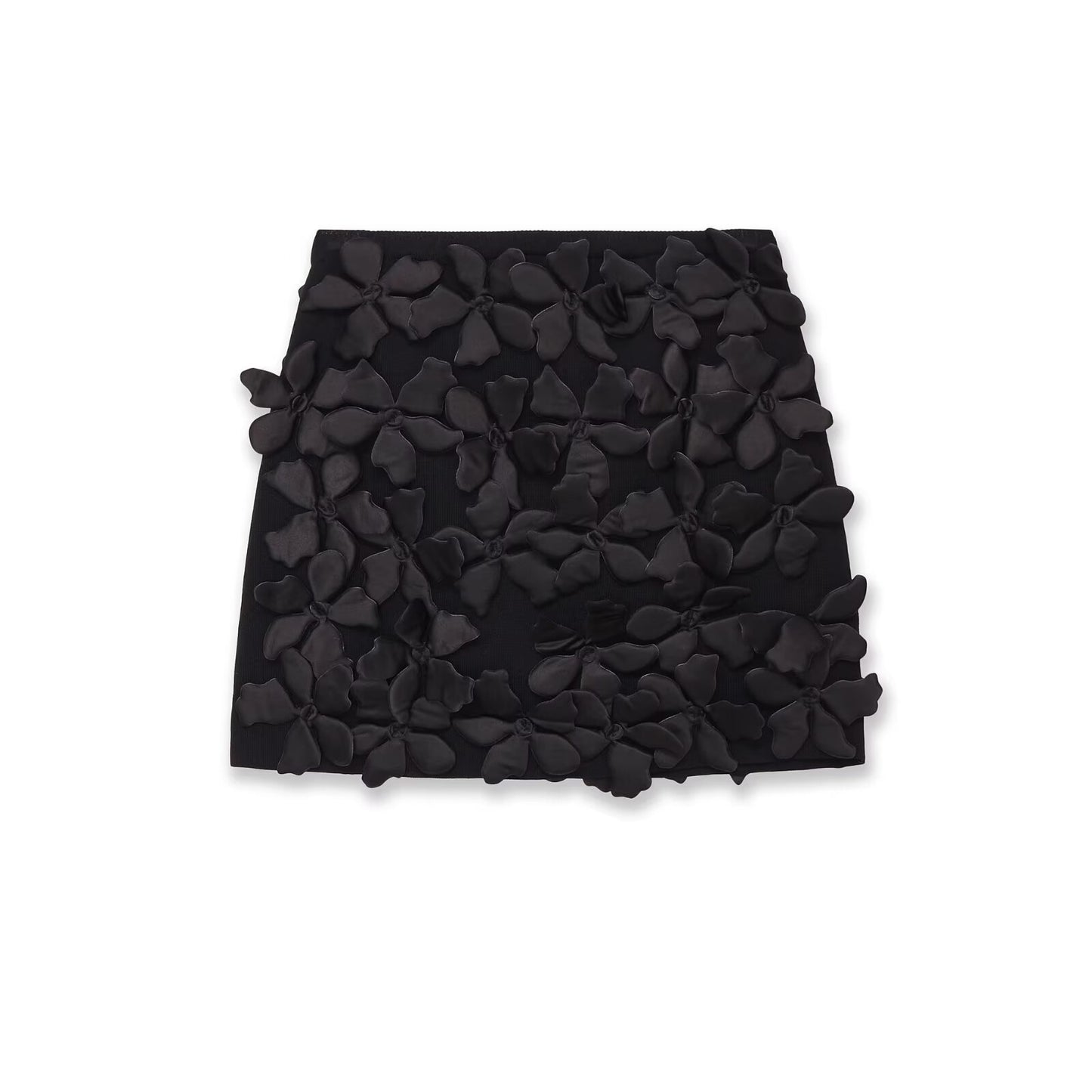 Aria | Mini Skirt Black Textured Applique High Waisted