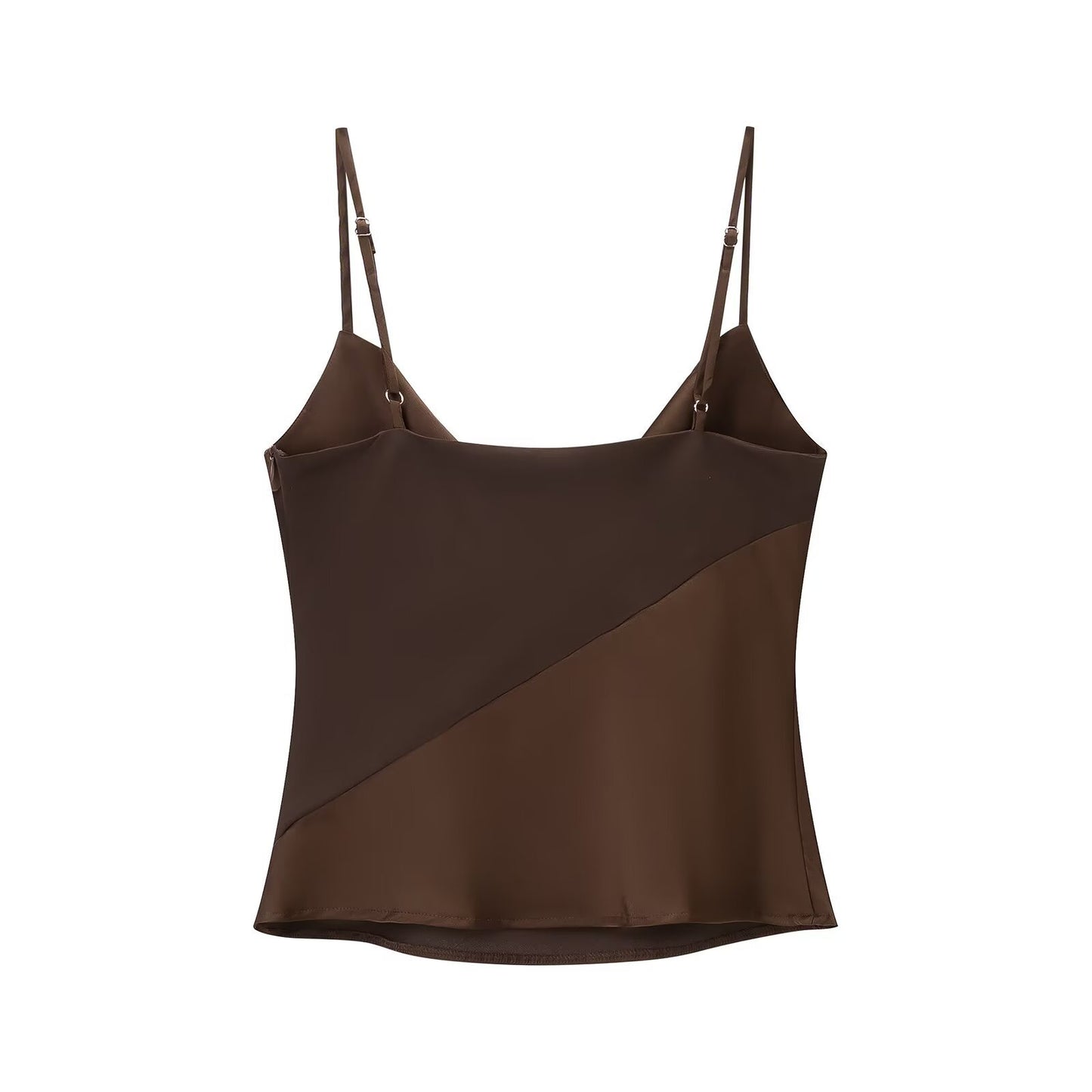 Viola | Elegant Satin Cowl Neck Cami Top Brown Going Out