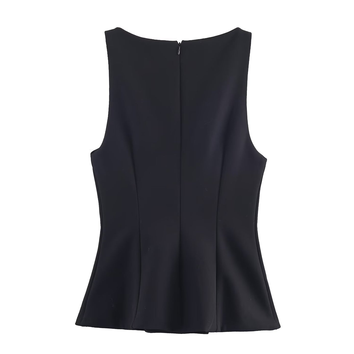 Zuri | Elegant Peplum Top Black Sleeveless Fitted Button Detail