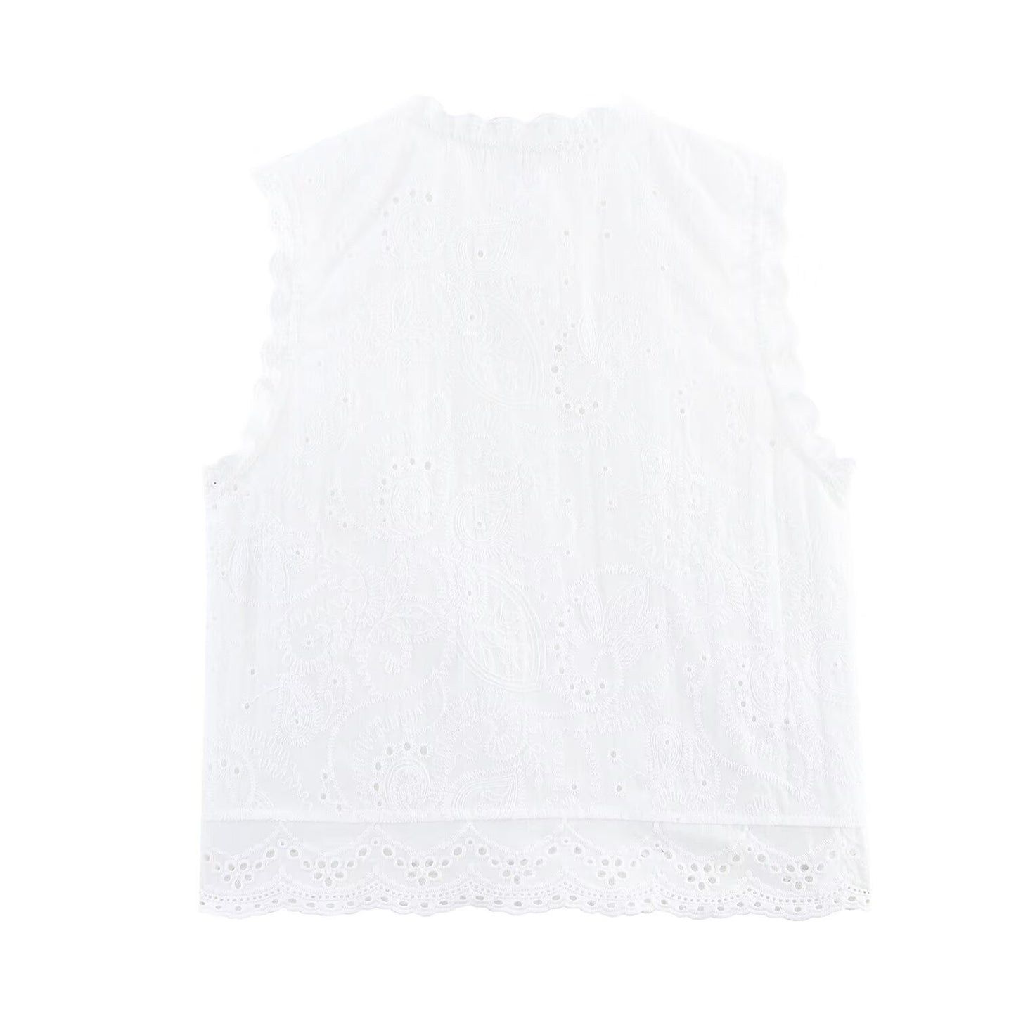 Margot | Eyelet Sleeveless Tank Top White Ruffled