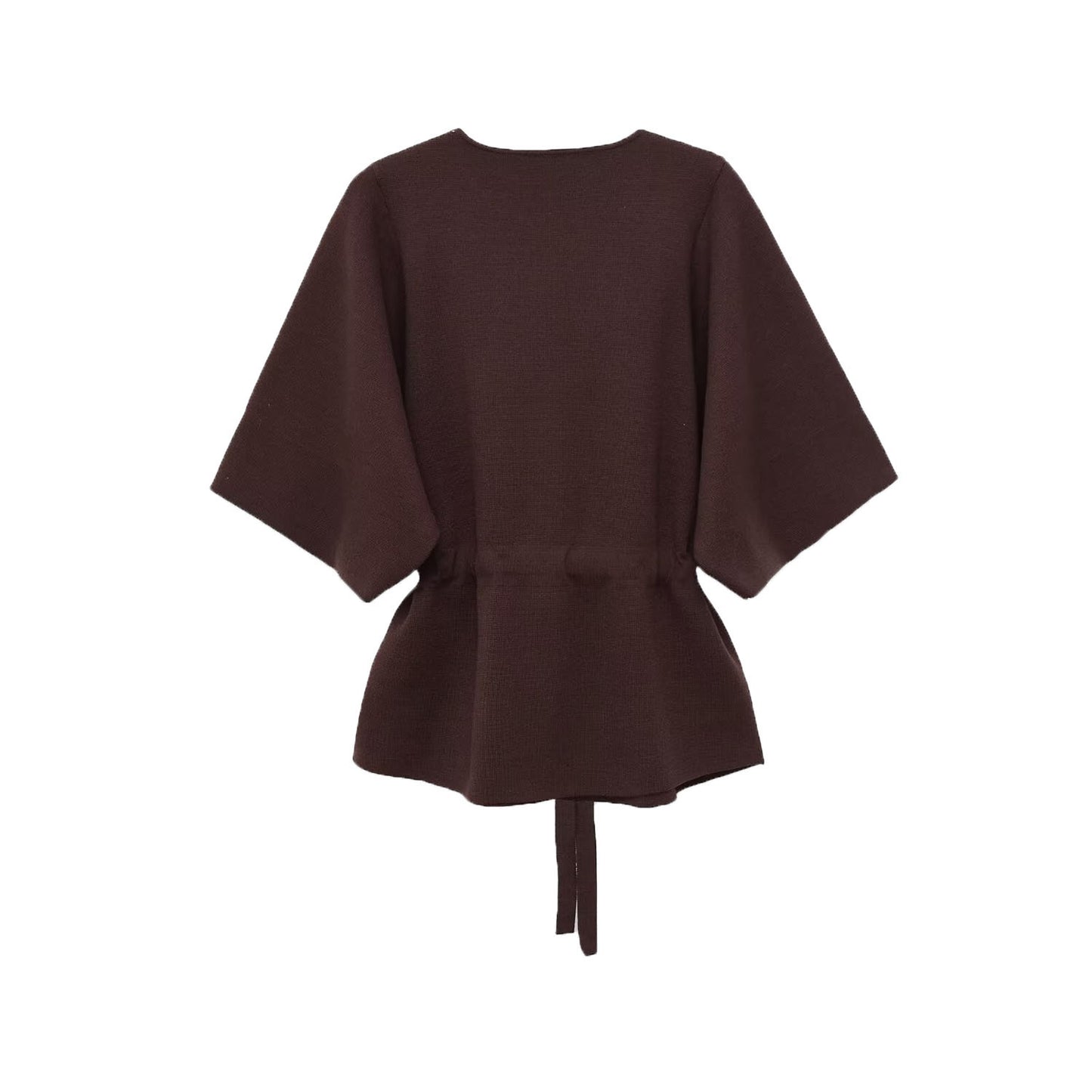 Suki | Elegant Belted Blouse Brown Linen Short Sleeve Tie Waist