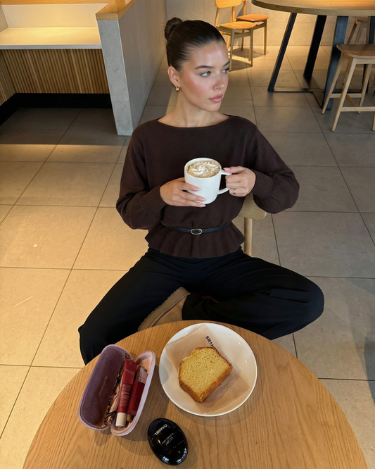 Flora | Smart Casual Peplum Blouse Brown Long Sleeve Belted