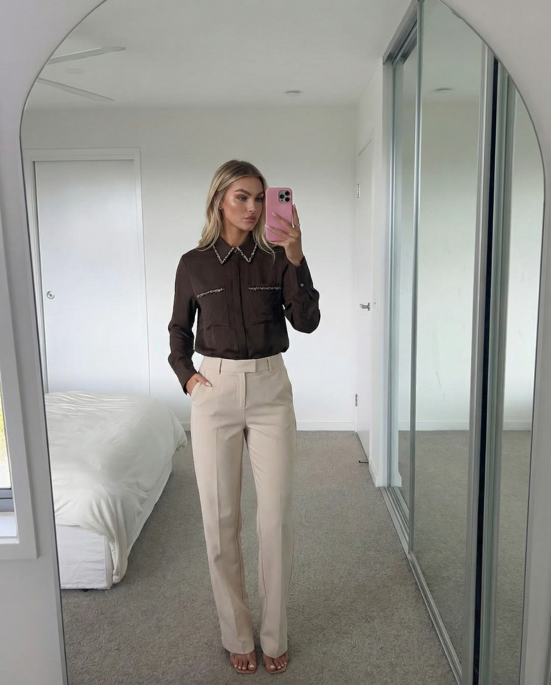Amelie | Embellished Collar Satin Shirt