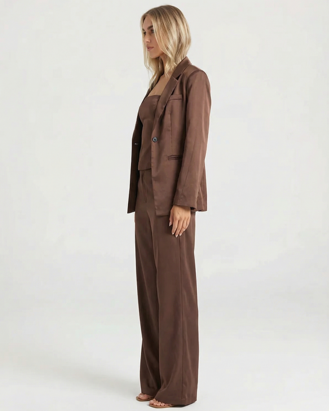 Aimee | Satin Three-Piece Blazer and Wide Leg Trouser Set