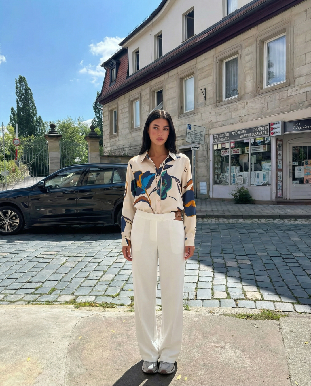 Margot | Printed Button Down Shirt Cream Floral Long Sleeve