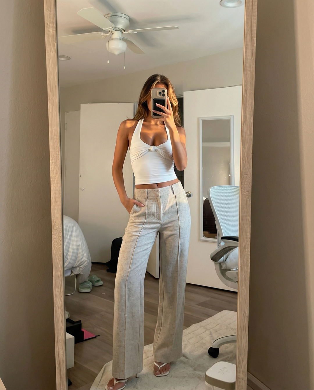 Esme | Linen Wide Leg Trousers Cream Pleated