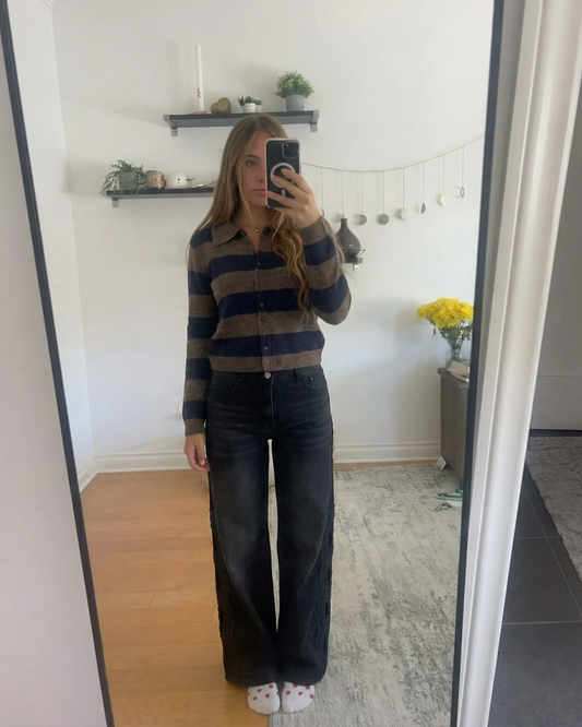 Isla | Cosy Striped Knit Polo Cardigan