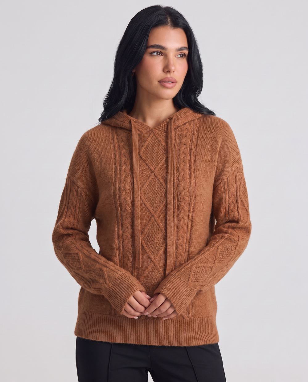 Isolde | Women's Cable Knit Pullover Hoodie Long Sleeve