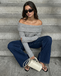 Emilia | Off-Shoulder Ribbed Knit Long Sleeve Relaxed Top