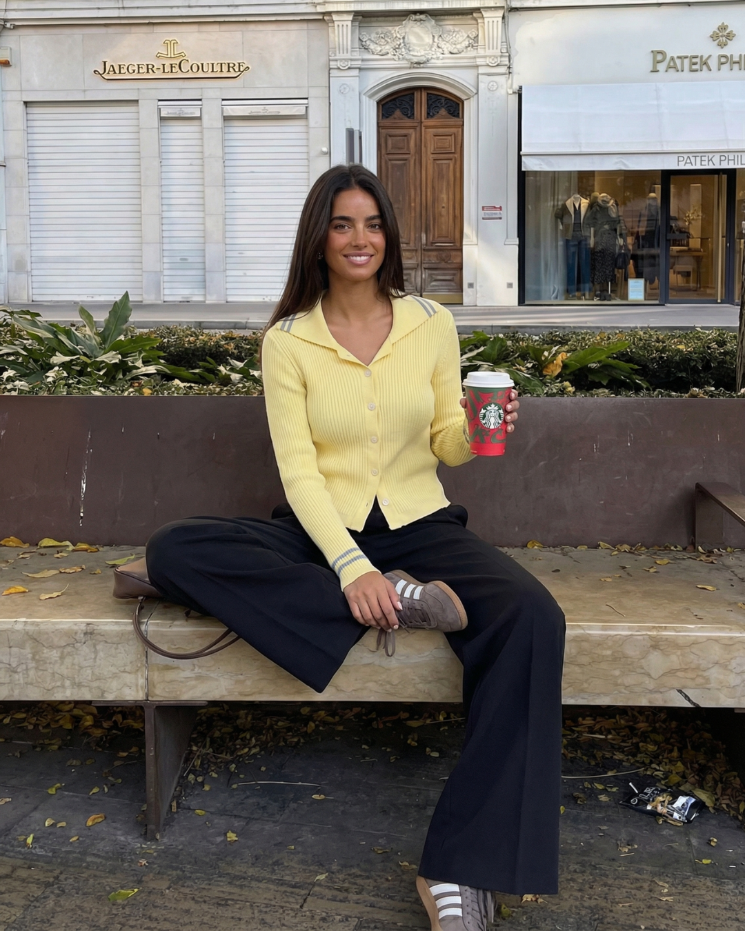 Edie | Spring Casual Knitted Top Yellow Long Sleeve Cardigan Striped Collar