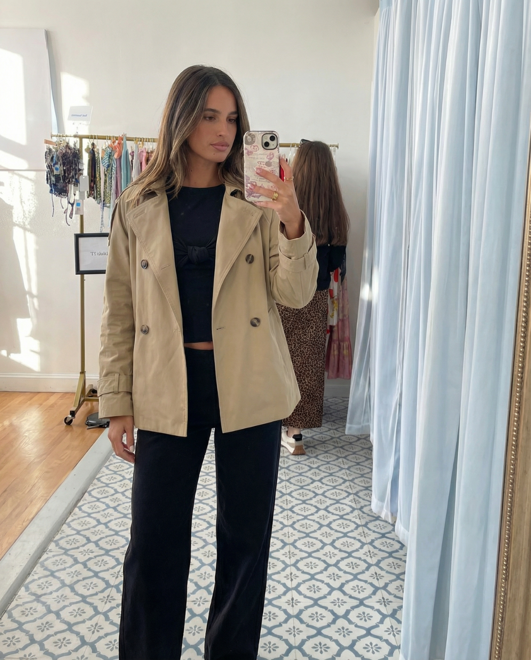 Ines | Smart Casual Double Breasted Cropped Jacket Beige Khaki