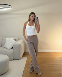 Tabitha | Ribbed Waist Vertical Seam Knitted Wide-Leg Trousers