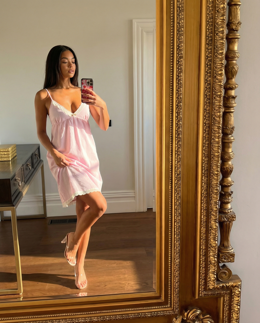 Jasmine | Summer Lace Slip Mini Dress Pink