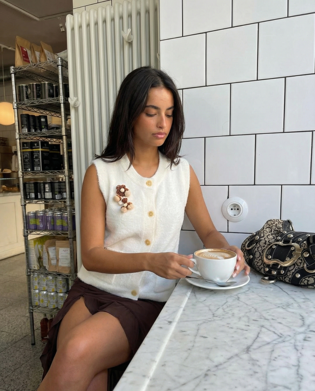Lara | Brooch-Detail Button-Front Knit Vest