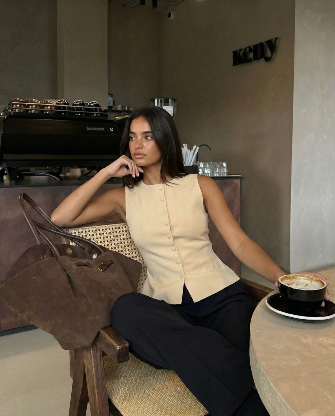 Lena | Sleeveless Knitted Vest Cream Button Front Fitted