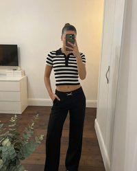Phoebe | Striped Ribbed Knit Polo Crop Top