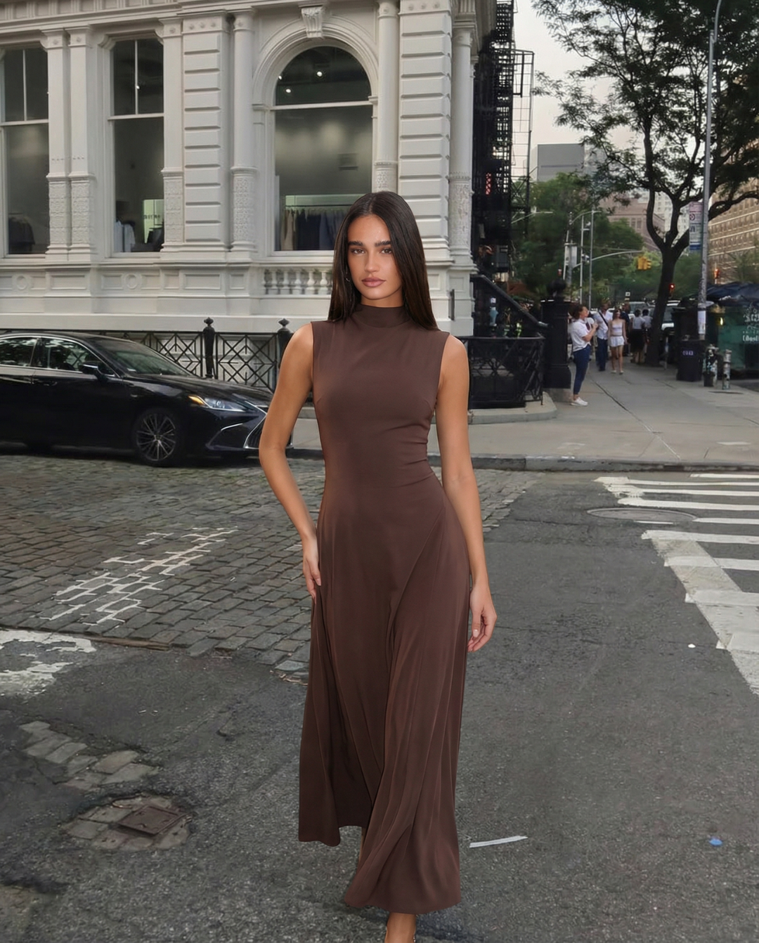 Alma | Brown Sleeveless High Neck Maxi Dress