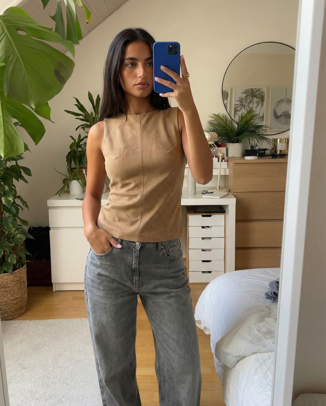 Romy | Faux Suede Structured Seam Tank Top