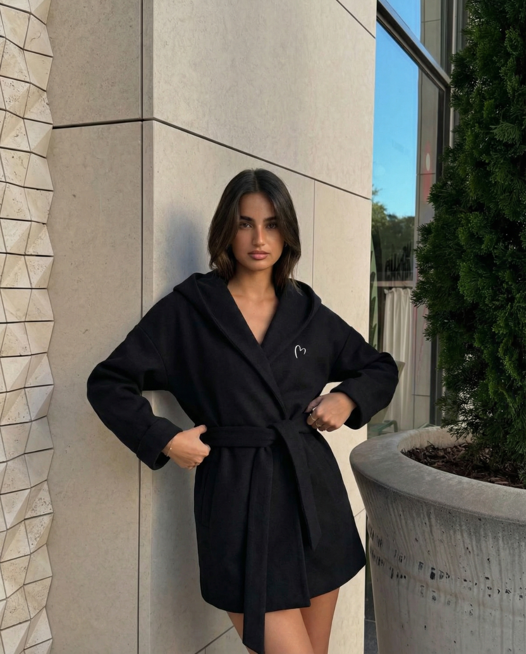 Sable | Black Blazer Belted Hooded Oversized Long Sleeve