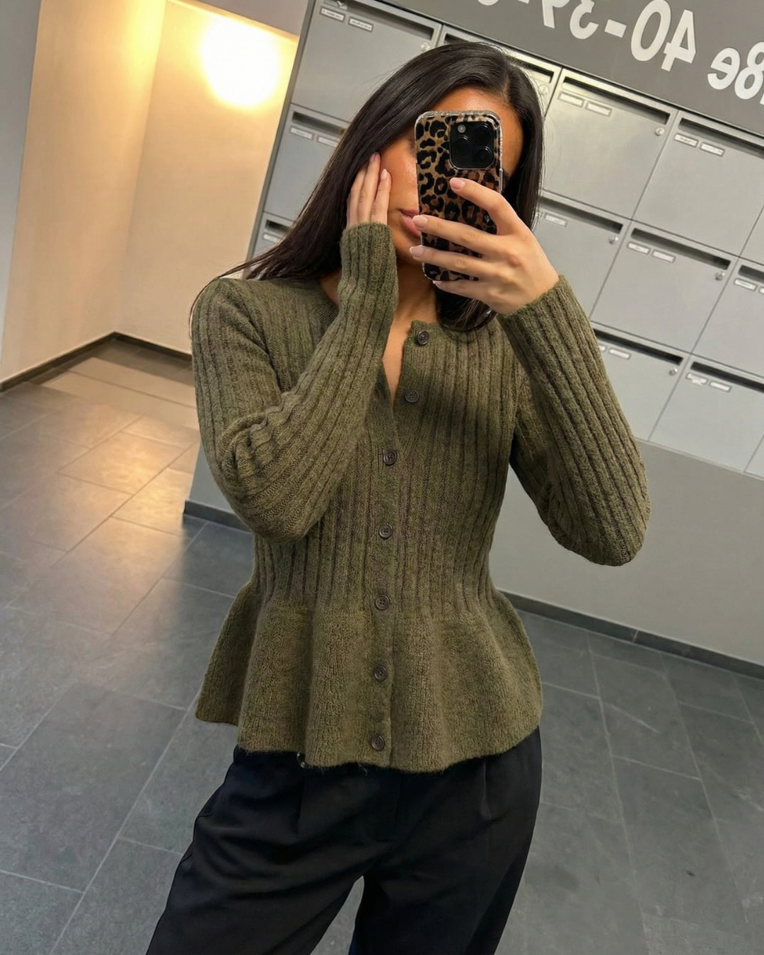 Darcie | Ribbed Knit Peplum Button Front Cardigan