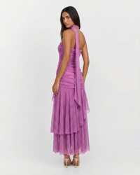 Alyssa | Polka Dot Ruched Bodice Asymmetric Chiffon Dress