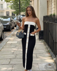 Bridget | Contrast Panel Strapless Bodycon Midi Dress