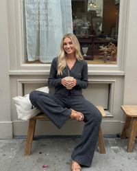 Lara | V-Neck Cardigan Ribbed Knit Wide Leg Co-ord Set
