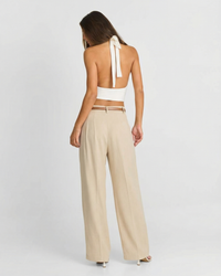 Nicole | High-Waist Pleated Belt Loop Wide-Leg Linen Trousers in Cream