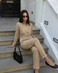 Bella | Faux Suede Zip Jacket Wide Leg Pants Set