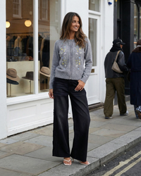 Beatrice | Floral Embroidery Crew Neck Button Front Knit Cardigan