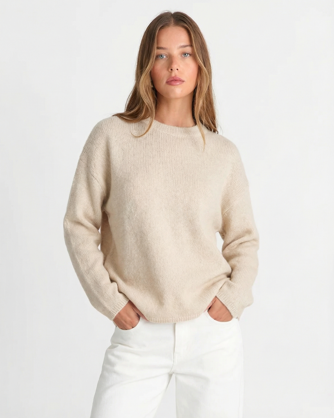 Vera | Oversized Crew Neck Sweater Cream Long Sleeve