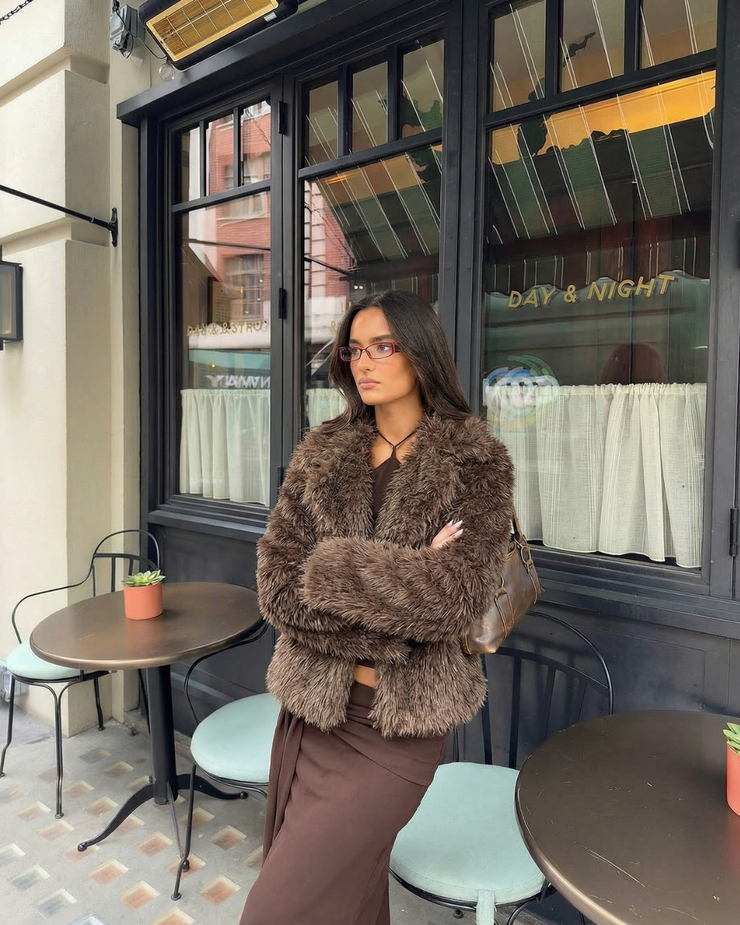 Romy | Autumn Fluffy Faux Fur Jacket Brown