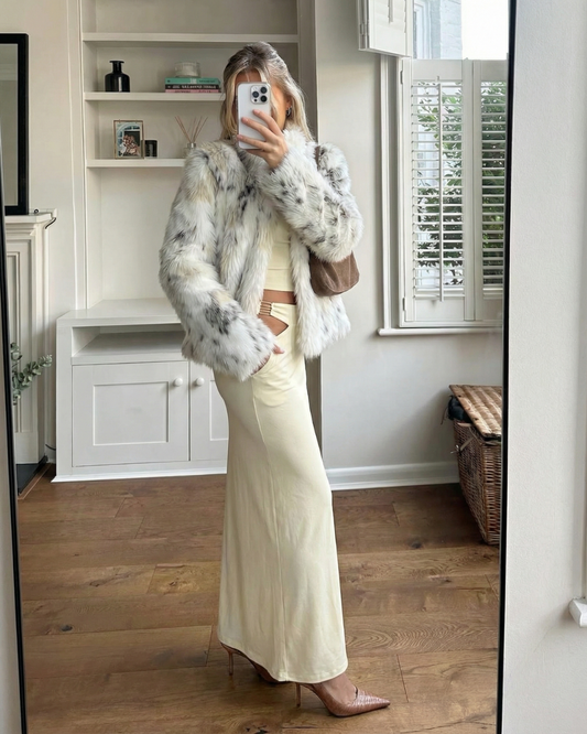 Opal | Patterned Faux Fur Jacket White