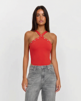 Cora | Criss-Cross Halter Top in Red