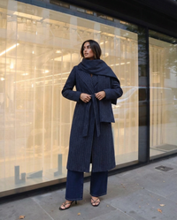 Alyssa | Longline Pinstripe Belted Coat